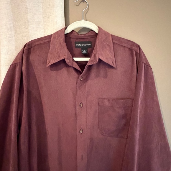 Croft & Barrow Burgundy Faux Suede Long Sleeve Button Down, Size Large - Picture 2 of 12